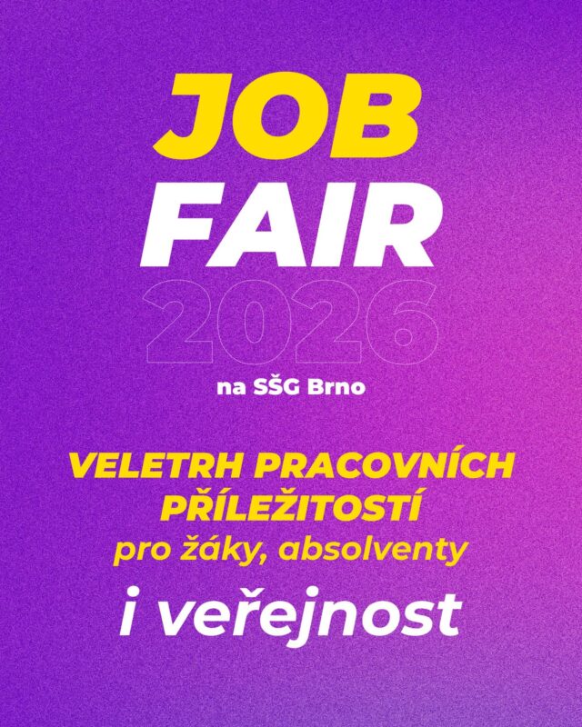 💻👩‍💻JOB FAIR NA SŠG! 
Prezentace firem v polygrafickém oboru. Hledáš pracovní příležitost a chceš zůstat v oboru? Přijď i když jsi u nás nikdy nestudoval. Pro všechny naše žáky, absolventy a i VEŘEJNOST!