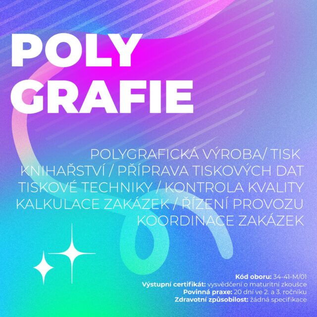 Proč studovat tento obor?
Tento obor je obecnějšího charakteru, nechá tě nahlédnout pod pokličku grafikům, technikům i tiskařům. Naučíš se zajišťovat výrobu tiskovin od A do Z, což konkrétně  znamená řízení jednotlivých kroků při výrobě tištěných materiálů, posuzování jejich kvality, kalkulaci, zpracování textové a obrazové předlohy pomocí grafických aplikací, posouzení možnosti použité reprodukční techniky, tiskových strojů a strojů pro konečné zpracování tiskovin.
Seznámíš se tedy s organizací a řízením výrobních činností na jednotlivých úsecích grafické výroby – zpracování tiskových podkladů, tisku, konečného zpracování a kontroly..
 Navíc ti studium pomůže zvládnout základní ekonomické a podnikatelské kroky v tomto oboru.